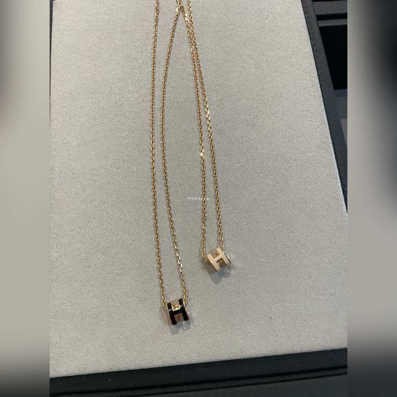 [原單對版] (配全套包裝) 愛馬仕H迷你黑，迷你裸色項鍊 玫瑰金