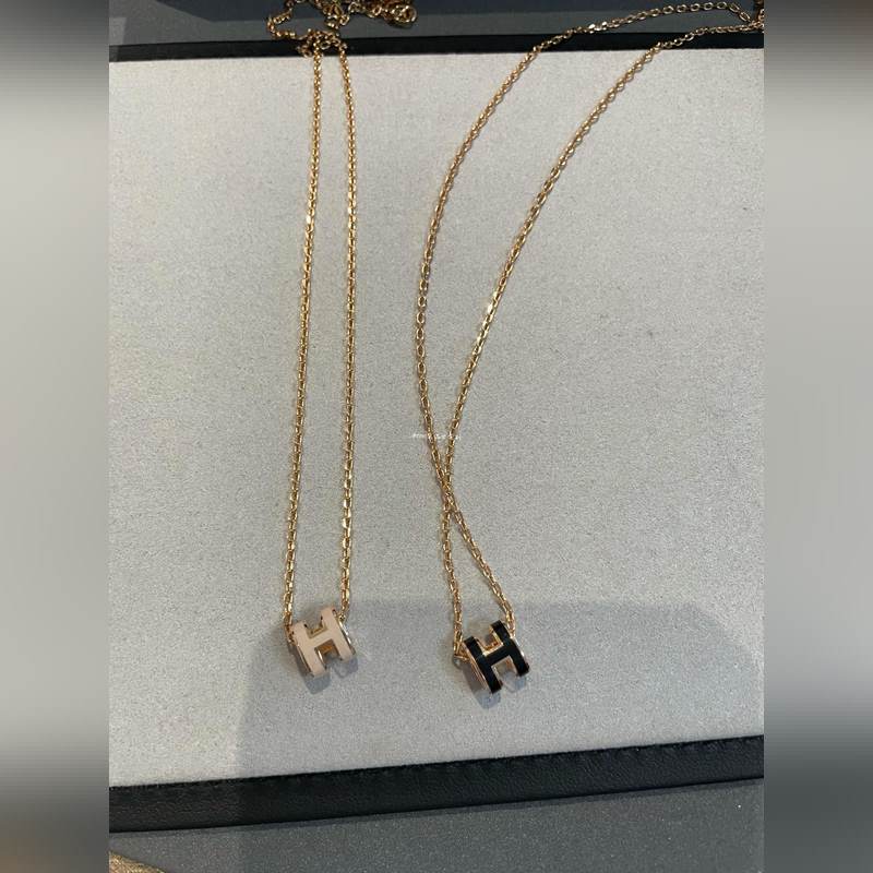 [原單對版] (配全套包裝) 愛馬仕H迷你黑，迷你裸色項鍊 玫瑰金