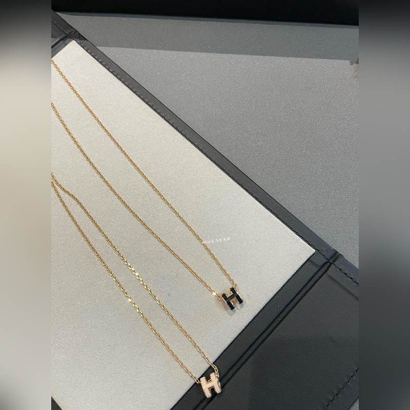 [原單對版] (配全套包裝) 愛馬仕H迷你黑，迷你裸色項鍊 玫瑰金
