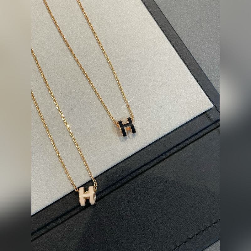 [原單對版] (配全套包裝) 愛馬仕H迷你黑，迷你裸色項鍊 玫瑰金