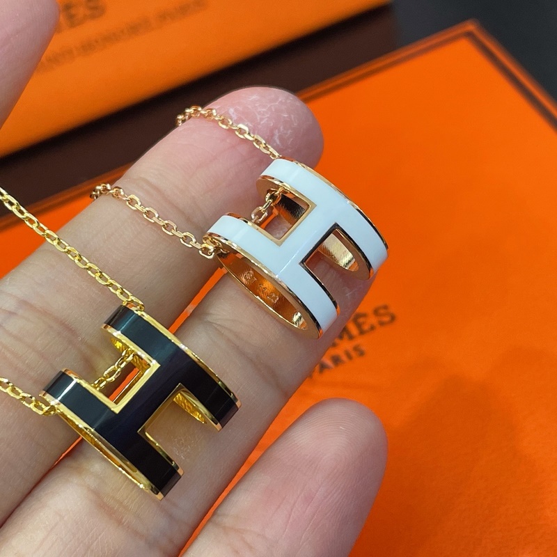 [原單對版] (配全套包裝) 愛馬仕H玫瑰金白，黃金黑項鍊