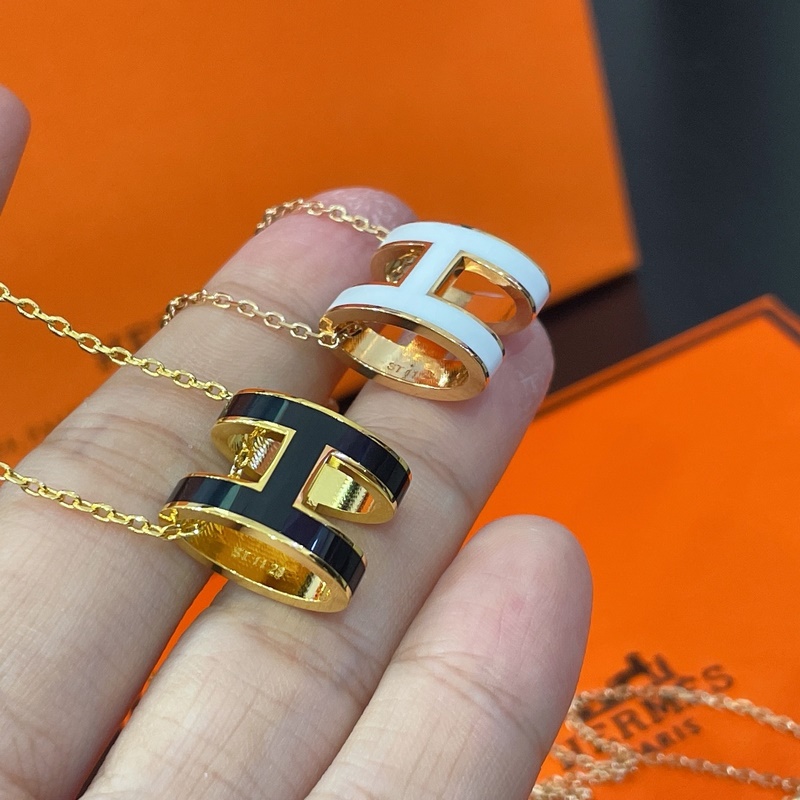 [原單對版] (配全套包裝) 愛馬仕H玫瑰金白，黃金黑項鍊