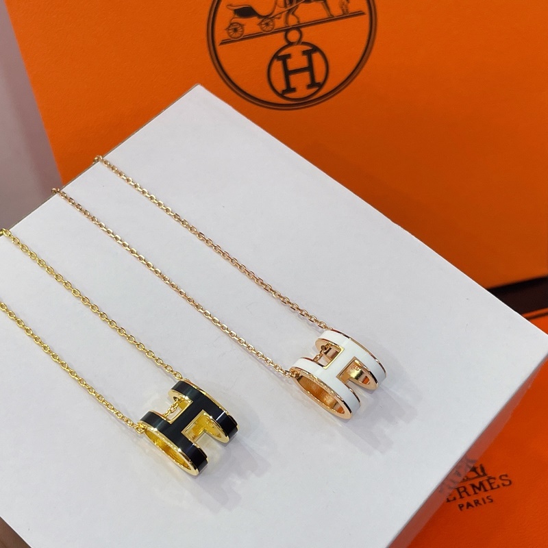 [原單對版] (配全套包裝) 愛馬仕H玫瑰金白，黃金黑項鍊
