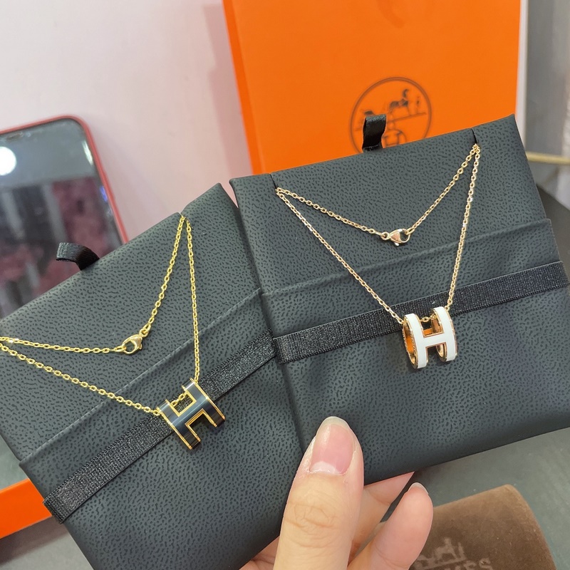 [原單對版] (配全套包裝) 愛馬仕H玫瑰金白，黃金黑項鍊