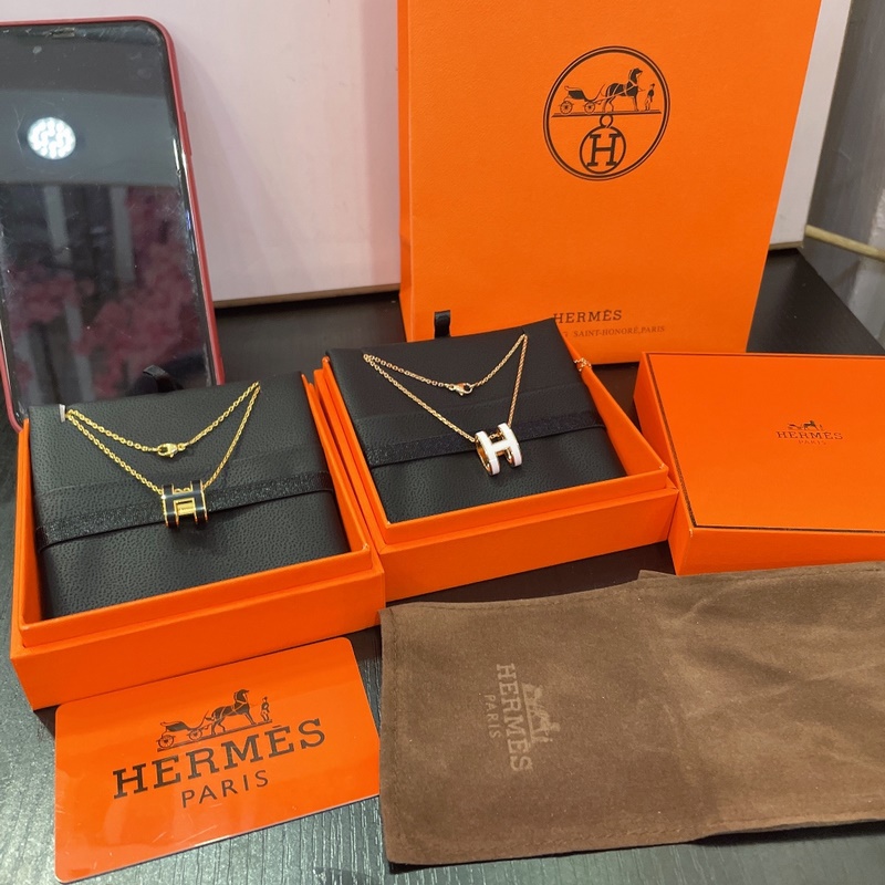 [原單對版] (配全套包裝) 愛馬仕H玫瑰金白，黃金黑項鍊