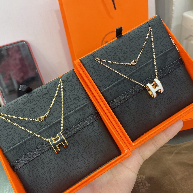 [原單對版] (配全套包裝) 愛馬仕H玫瑰金白，黃金黑項鍊