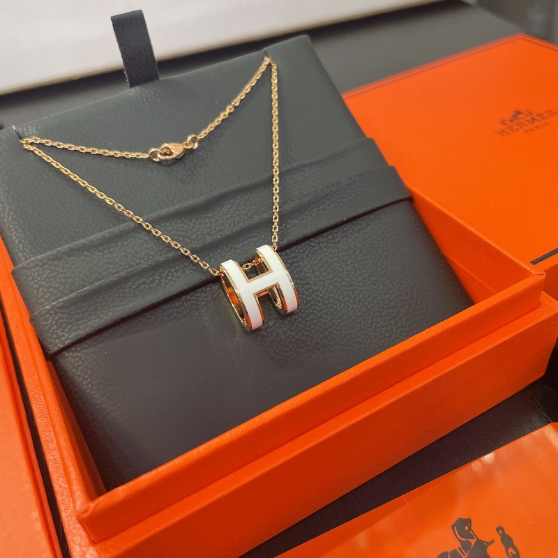 [原單對版] (配全套包裝) 愛馬仕玫瑰金白H項鍊