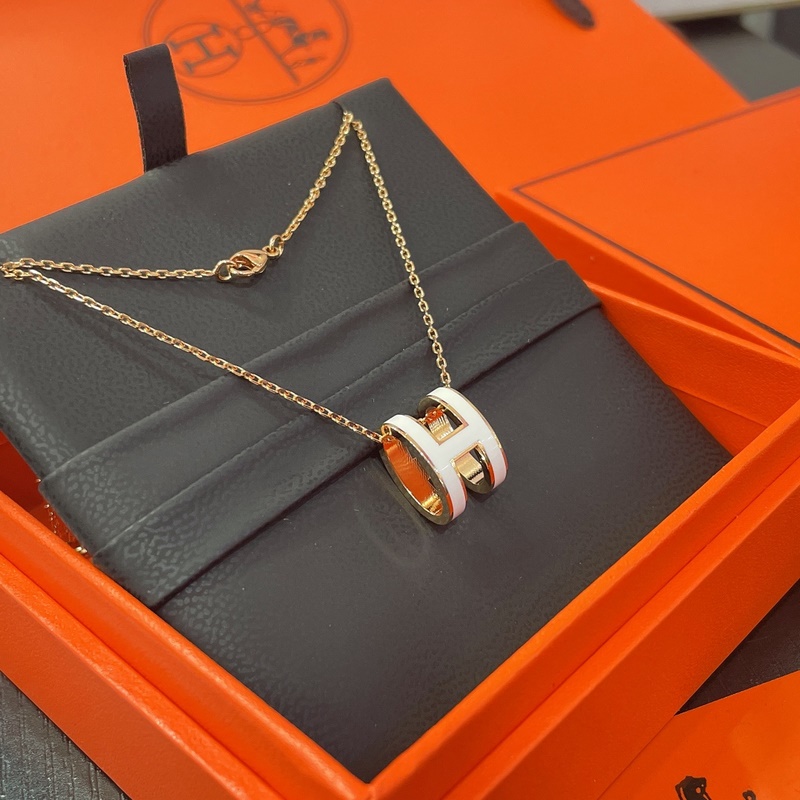 [原單對版] (配全套包裝) 愛馬仕玫瑰金白H項鍊