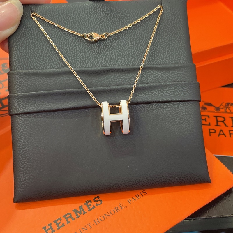 [原單對版] (配全套包裝) 愛馬仕玫瑰金白H項鍊