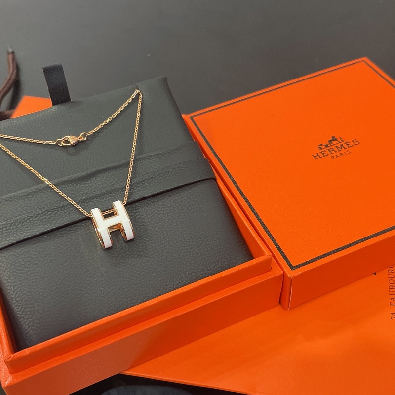 [原單對版] (配全套包裝) 愛馬仕玫瑰金白H項鍊