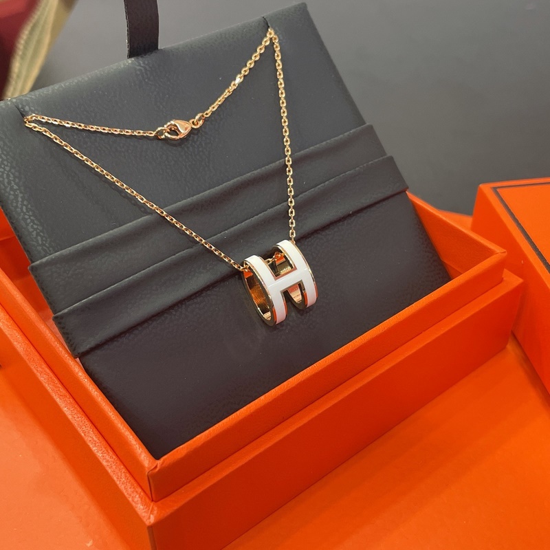 [原單對版] (配全套包裝) 愛馬仕玫瑰金白H項鍊