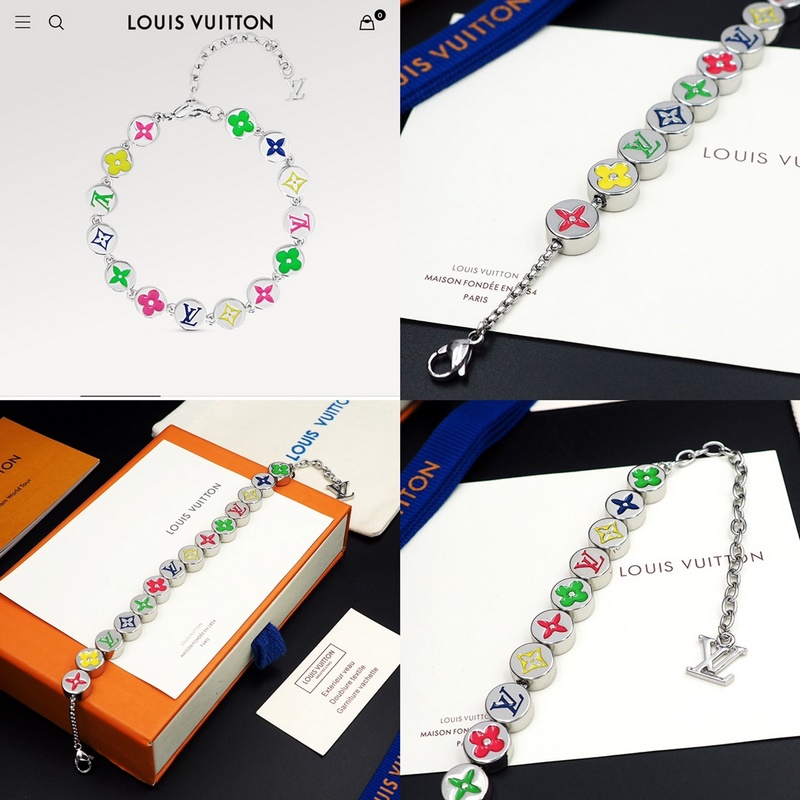 驢家Monogram Colors 手鍊取自金屬串珠，為琺瑯 LV 字母和 Mo