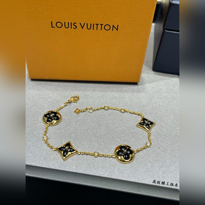 [原單對版] (配全套包裝) LV高級黑瑪瑙大號四花手鍊，美麗的花朵在貝殼上綻