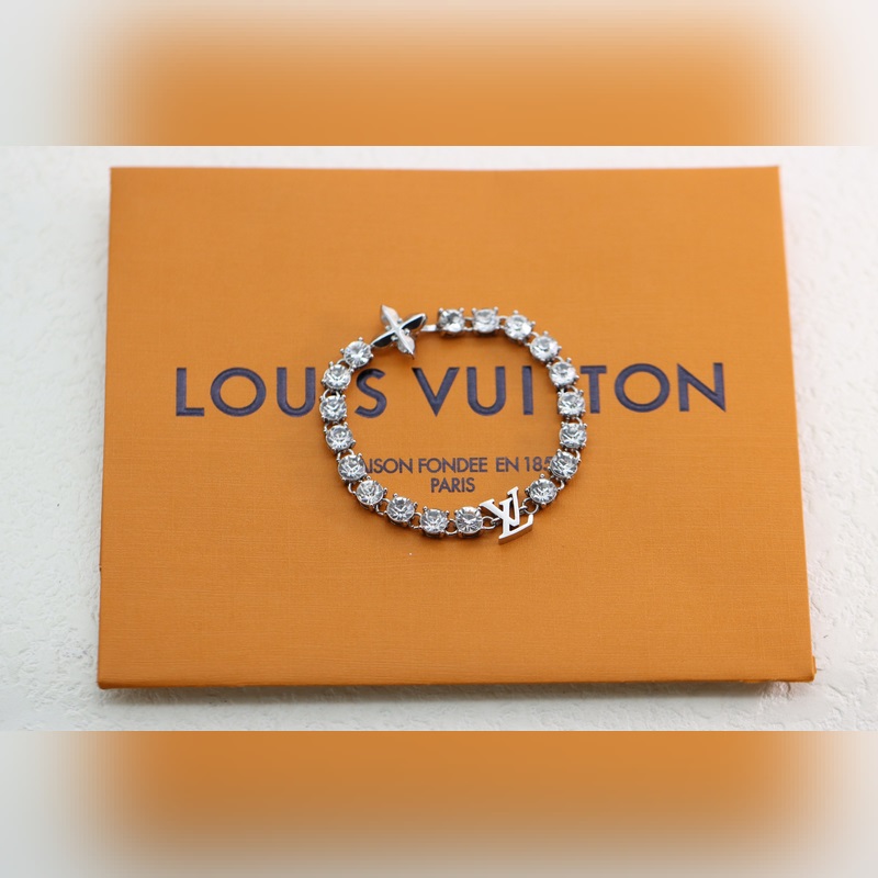 [原單對版] (配全套包裝) 路易威登LV 銀色滿鑽花卉字母手鍊 LV Cr