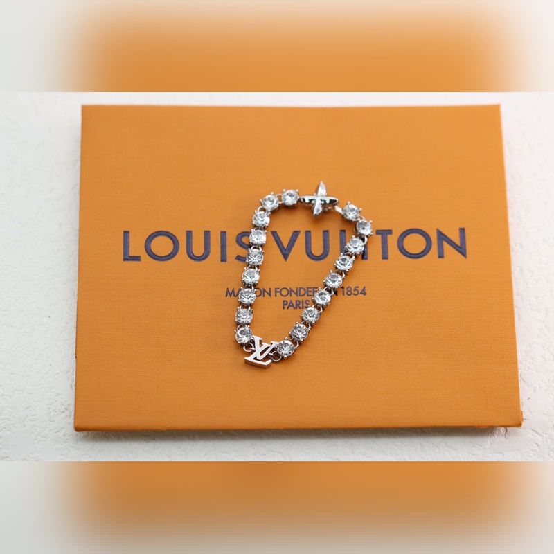 [原單對版] (配全套包裝) 路易威登LV 銀色滿鑽花卉字母手鍊 LV Cr