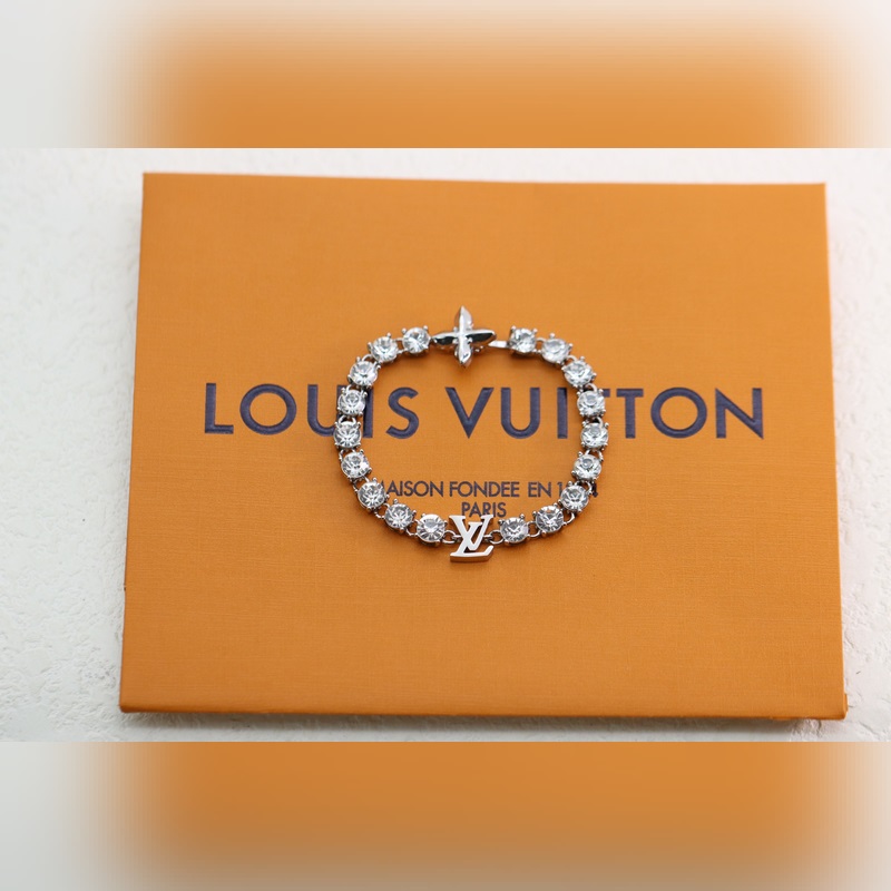 [原單對版] (配全套包裝) 路易威登LV 銀色滿鑽花卉字母手鍊 LV Cr