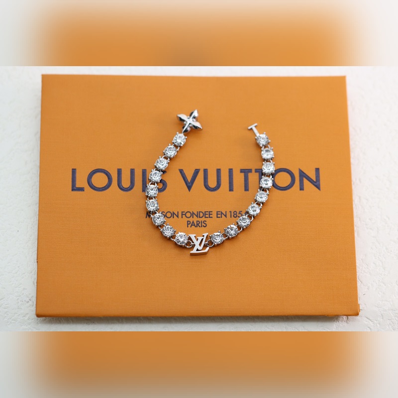 [原單對版] (配全套包裝) 路易威登LV 銀色滿鑽花卉字母手鍊 LV Cr