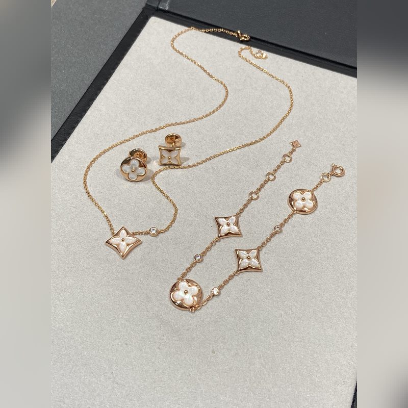 [原單對版]項鍊+手鍊+ 耳釘 LV四花項鍊，白貝項鍊