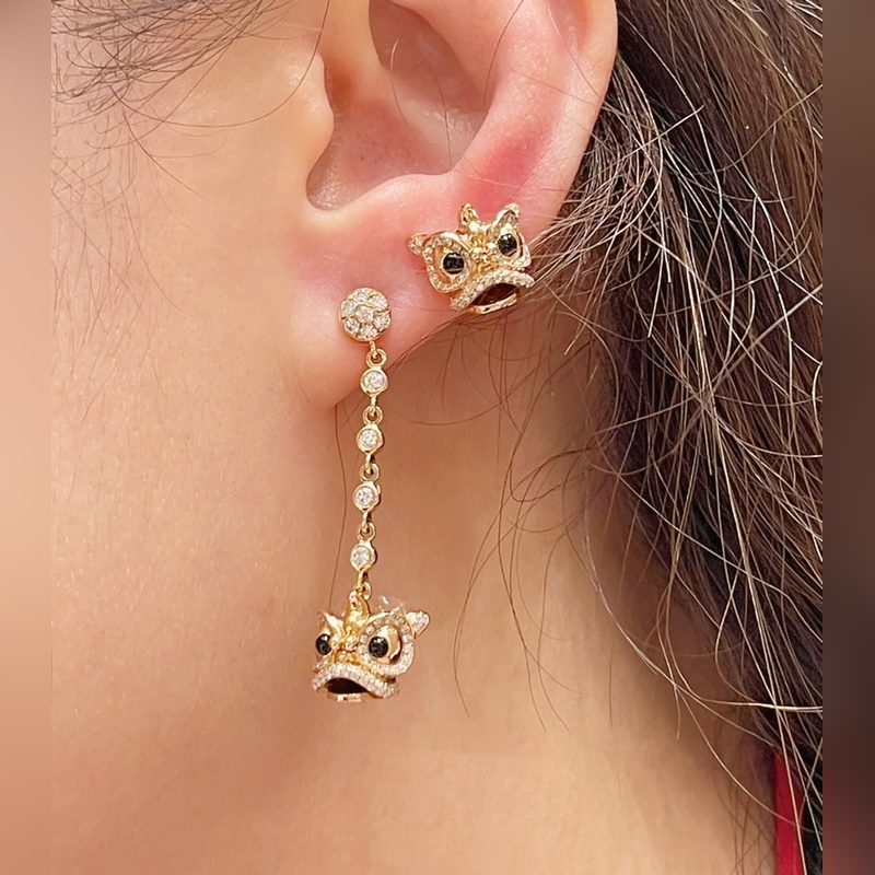 亞金 7580200 高品質貨源 Queelin麒麟舞動的獅子耳環 寓意極好