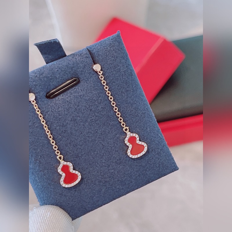 Qeeline麒麟小葫蘆紅瑪瑙耳釘  葫蘆諧音 福祿 ，寓意有福！真金定制非