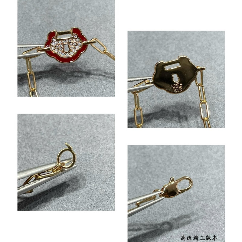 V金鍍咪金 5140210 麒麟紅邊滿鑽如意鎖手鍊 時尚與傳統相結合的一款 不會