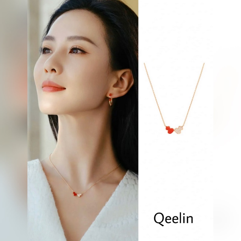 V金材質 4670190(紅 鑽)wulu麒麟雙葫蘆項鍊 超Q款 簡約的線條刻畫
