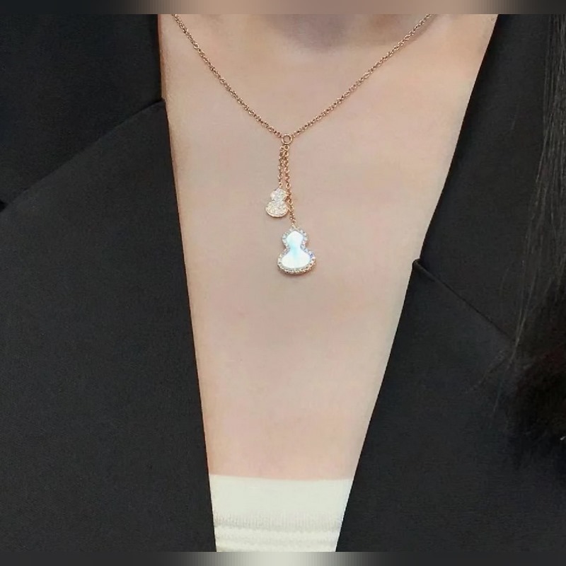 麒麟 高端珠寶 天然 白貝母 葫蘆流蘇 項鍊 女神同款 葫蘆寓意有福祿[奸笑][