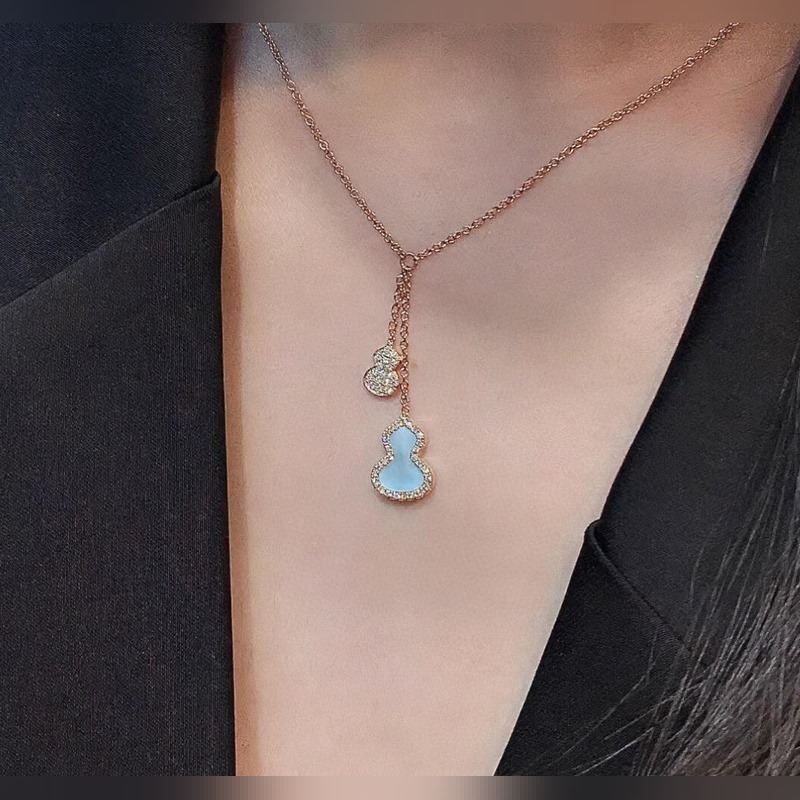 麒麟 高端珠寶 天然 白貝母 葫蘆流蘇 項鍊 女神同款 葫蘆寓意有福祿[奸笑][