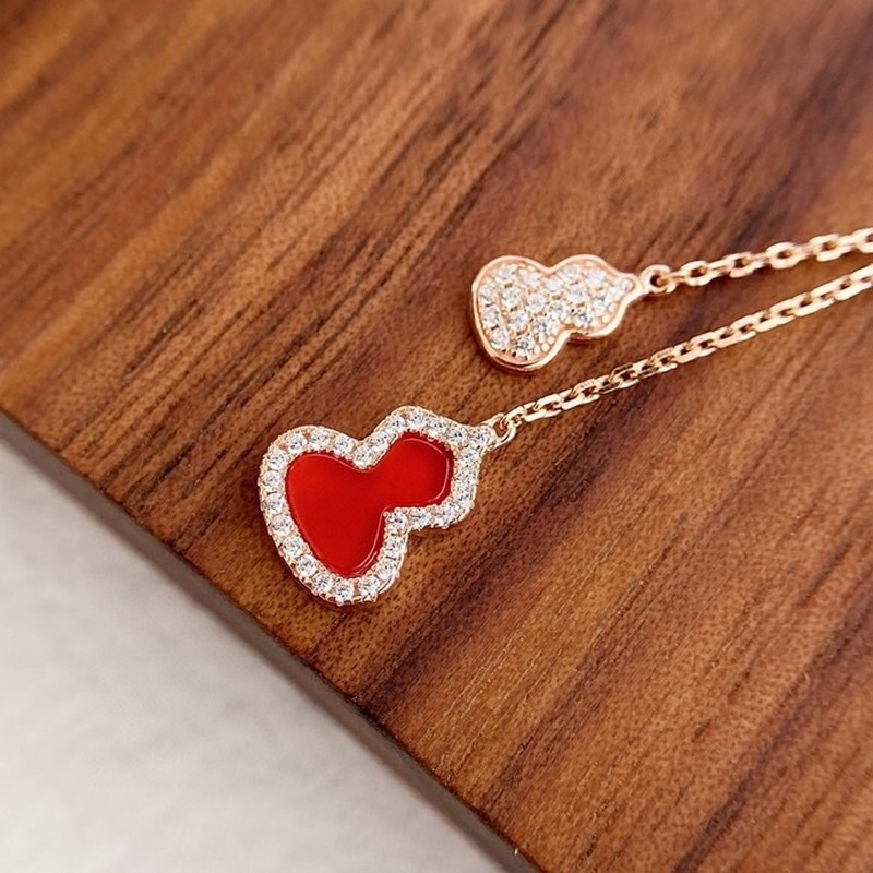 [原單對版] (配全套包裝) Qeelin麒麟綠翡翠雙葫蘆項鍊 麒麟新款，全網