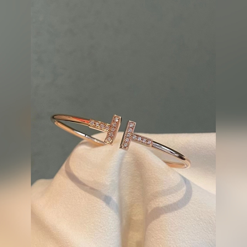 [原單對版] (配全套包裝) Tiffany 蒂芬妮雙T滿鑽手鐲