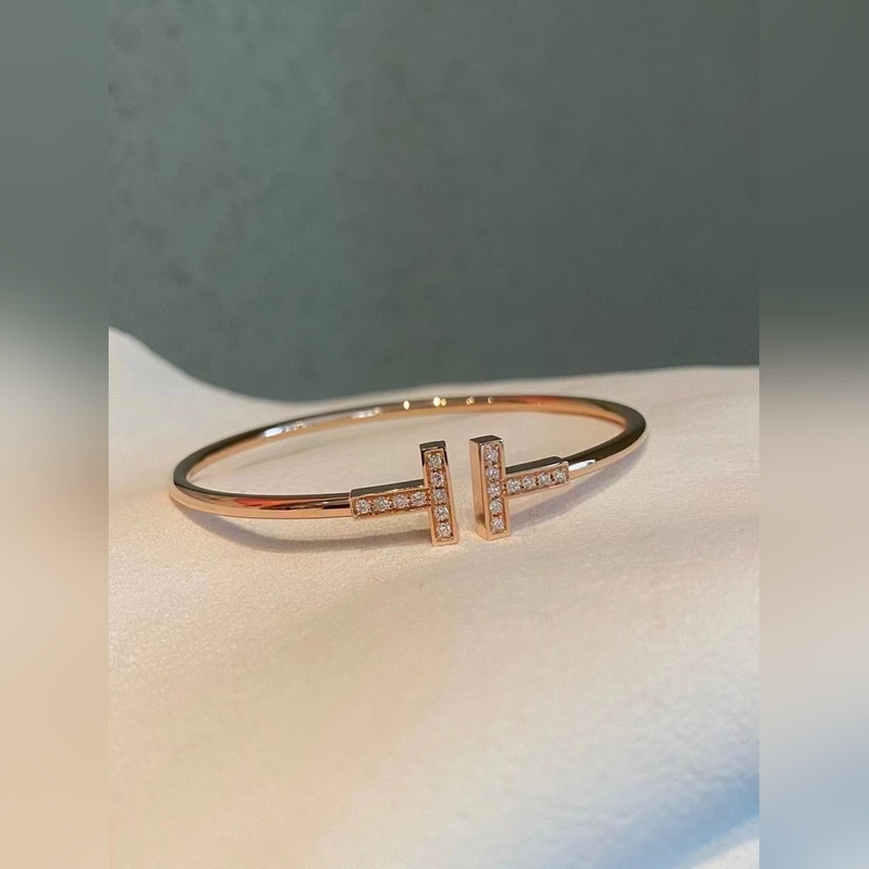 [原單對版] (配全套包裝) Tiffany 蒂芬妮雙T滿鑽手鐲