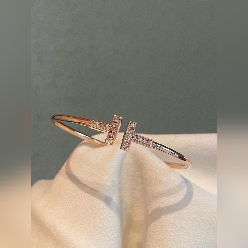 [原單對版] (配全套包裝) Tiffany 蒂芬妮雙T滿鑽手鐲