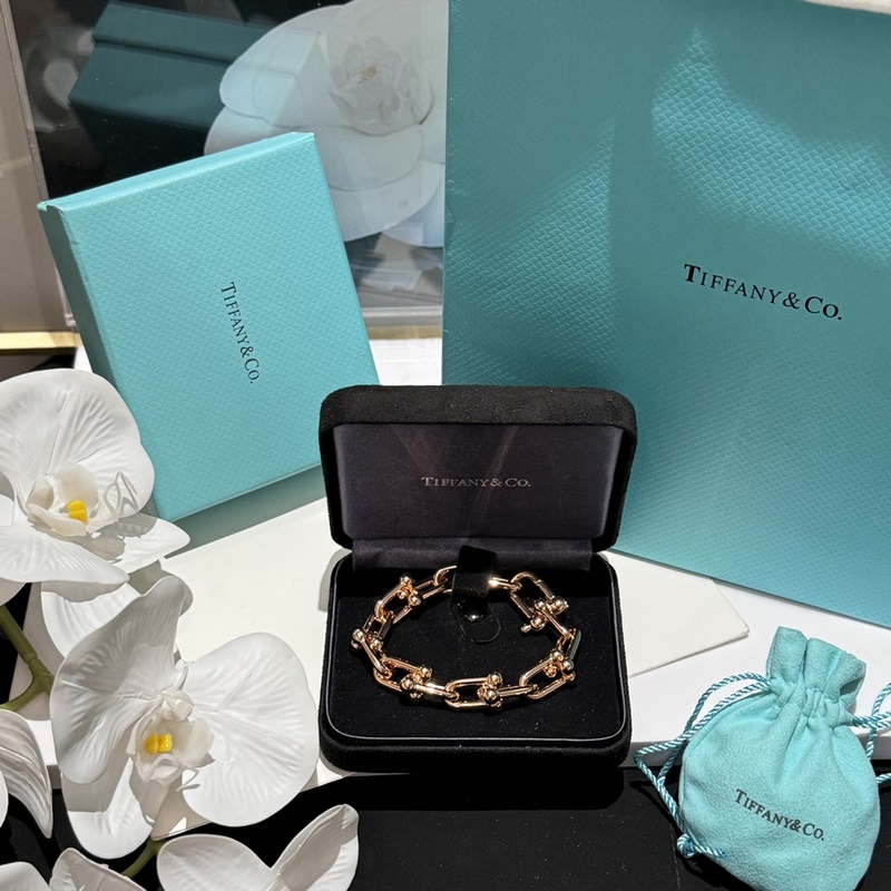 [原單對版] (配全套包裝) Tiffany 蒂芬妮#鍊環光金豪華手鍊 Tif