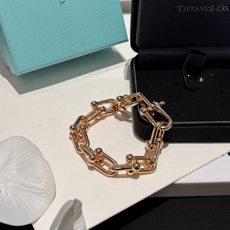 [原單對版] (配全套包裝) Tiffany 蒂芬妮#鍊環光金豪華手鍊 Tif