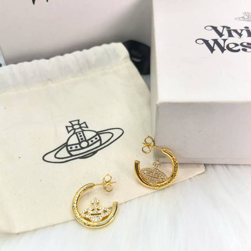 西太後字母C形微鑲土星耳環女小衆設計高級感時尚輕奢百搭耳釘耳飾爆款