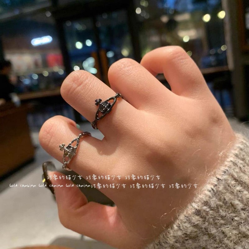 西太後土星浮雕戒指日常簡(jiǎn)約戒指黑色一678