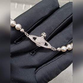 西太後土星灰色珍珠經典款 高階版本白金鋯石手鍊