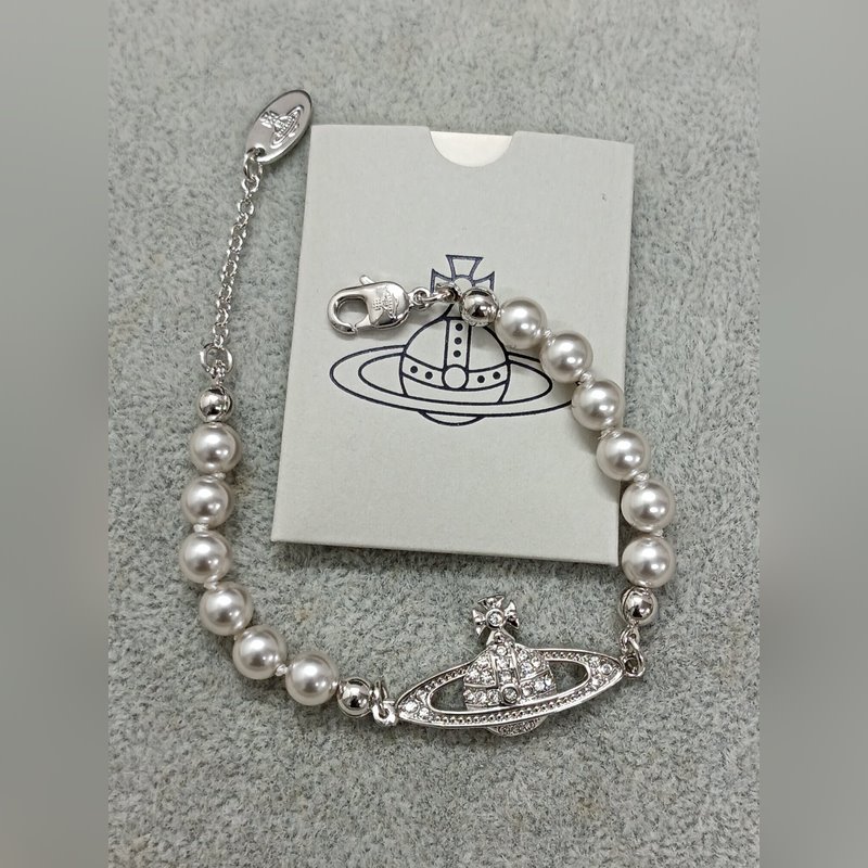 西太後土星灰色珍珠經典款 高階版本白金鋯石手鍊