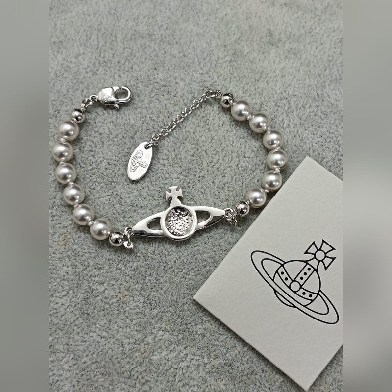 西太後土星灰色珍珠經典款 高階版本白金鋯石手鍊