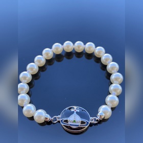 西太後手鍊 VIVIENNE WESTWOOD 磁鐵扣搪瓷珍珠手鍊 白金