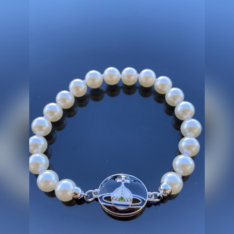 西太後手鍊 VIVIENNE WESTWOOD 磁鐵扣搪瓷珍珠手鍊 白金