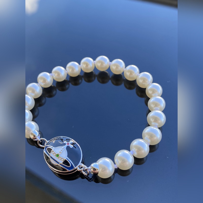 西太後手鍊 VIVIENNE WESTWOOD 磁鐵扣搪瓷珍珠手鍊 白金