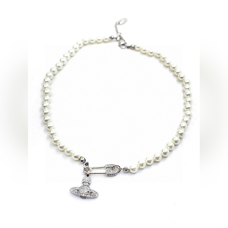 [原單對版] (配全套包裝) 西太後 土星珍珠別針滿鑽項鍊