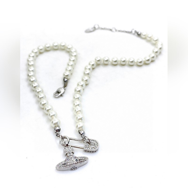 [原單對版] (配全套包裝) 西太後 土星珍珠別針滿鑽項鍊