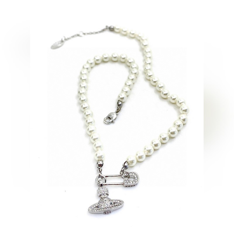 [原單對版] (配全套包裝) 西太後 土星珍珠別針滿鑽項鍊