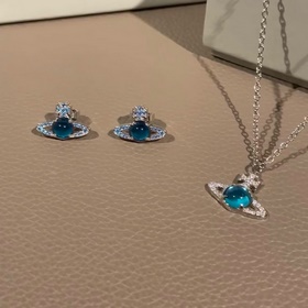 西太後幸運西湖藍星球項鍊+耳釘。