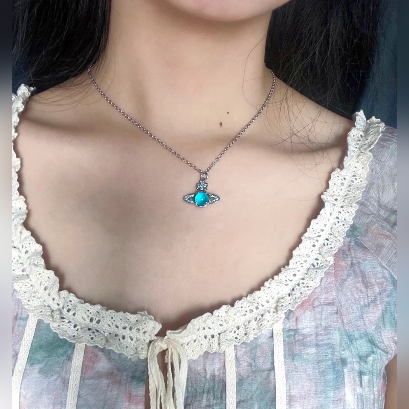 西太後幸運西湖藍星球項鍊+耳釘。