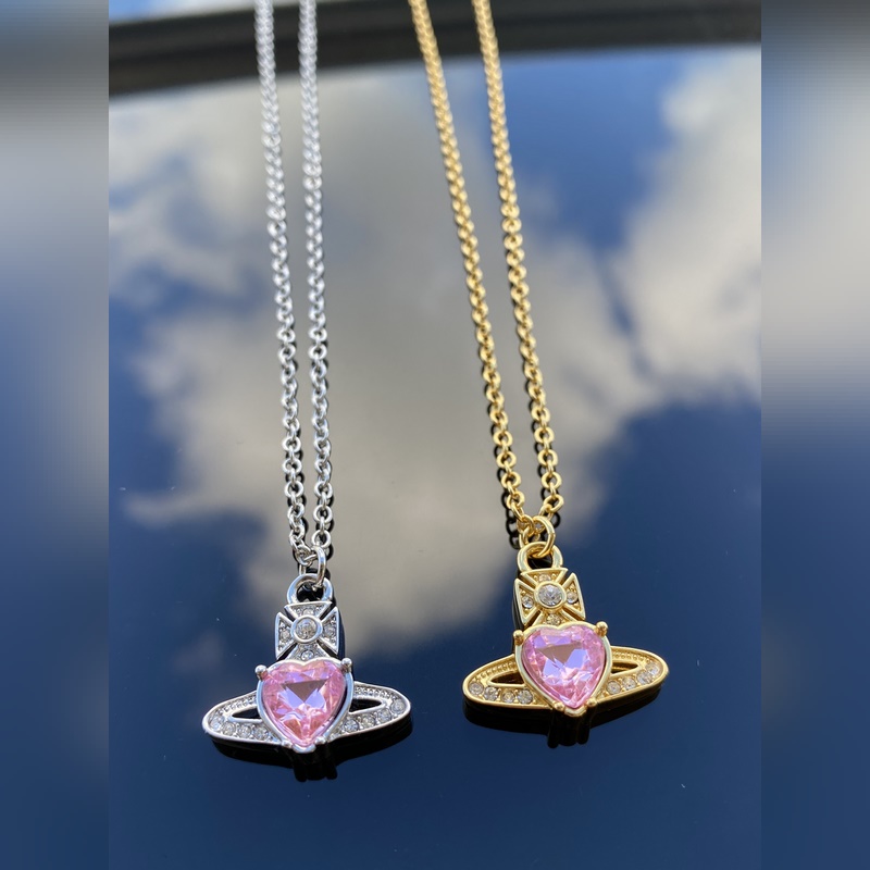 西太後項鍊 VIVIENNE WESTWOOD 土星鑲鑽愛心項鍊 白金 黃金色