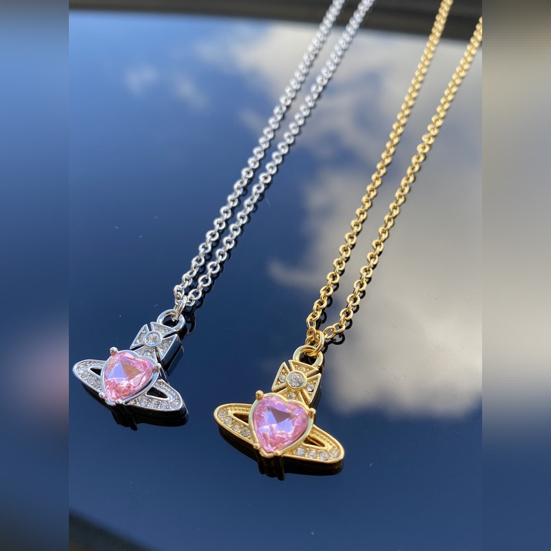 西太後項鍊 VIVIENNE WESTWOOD 土星鑲鑽愛心項鍊 白金 黃金色