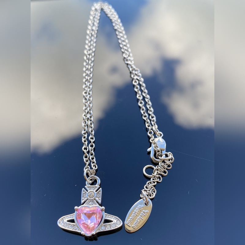 西太後項鍊 VIVIENNE WESTWOOD 土星鑲鑽愛心項鍊 白金 黃金色